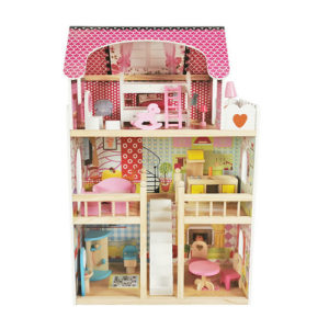 #T66957-Pink classic children’s wooden doll house