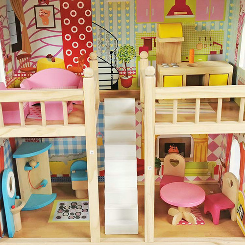 #T66957-Pink classic children's wooden doll house - Doll house - 2