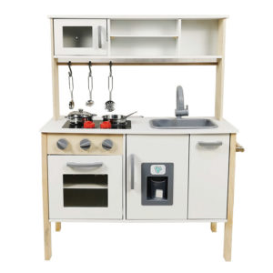 #T70126-White and wood color classic kids play house kitchen toy